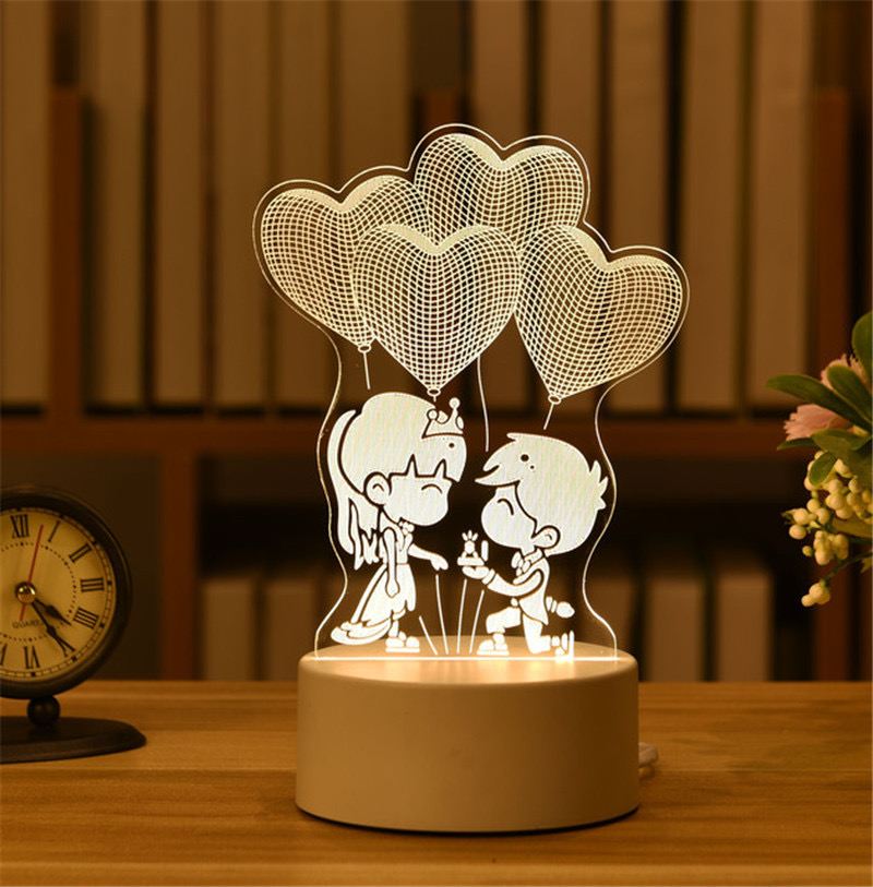 Romantic Love 3D Acrylic Led Lamp for Home Children's Night Light Table Lamp Birthday Party Decor Valentine's Day Bedside Lamp