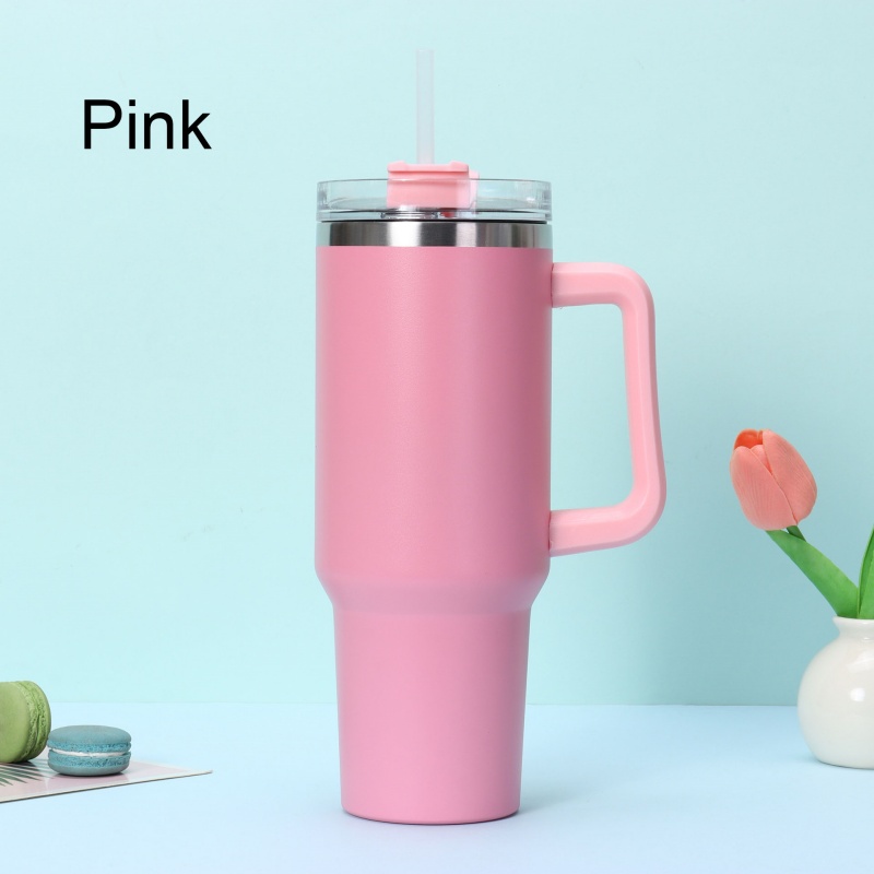 Simple Solid Color Large Capacity Double-layer Vacuum Stainless Steel Thermos Cup with Straw Coffee Cup Outdoor Car Water Cup  Gemini
