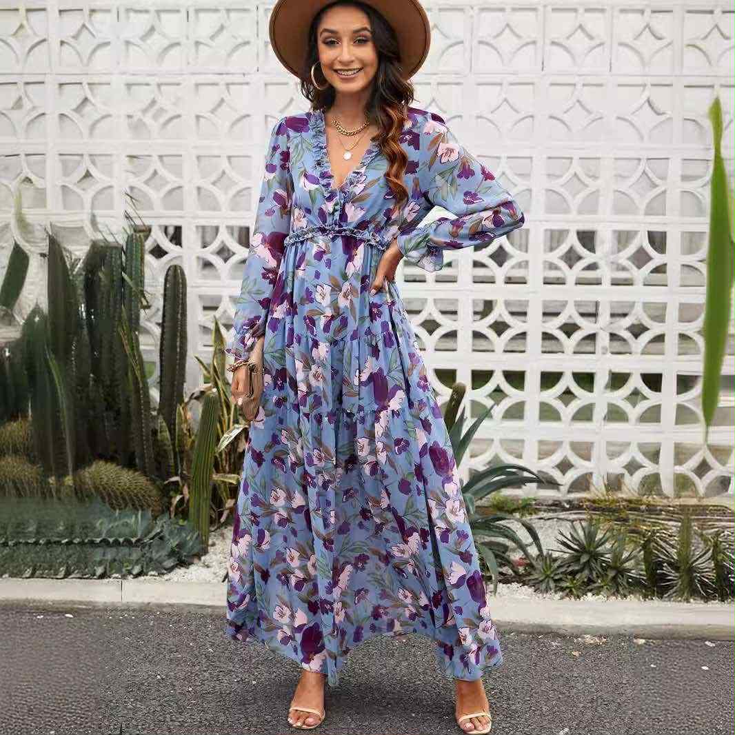 Elegant Floral Elegant Floral Print Long Sleeve Maxi Dress – Layered Chiffon A-Line Spring/Summer OutfitPrint Long Sleeve Maxi Dress – Layered Chiffon A-Line Spring/Summer Outfit
