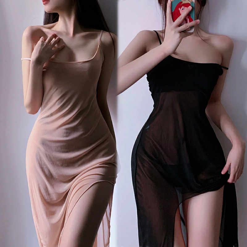 Sheer Mesh Spaghetti Strap Nightdress – Elegant Lightweight Transparent Lingerie for Women