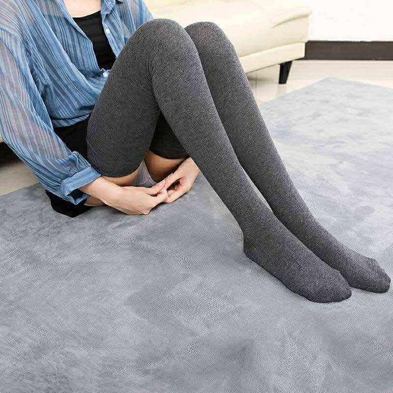 Elegant Thermal Thigh-High Stockings – Premium Cotton-Acrylic Blend, Opaque Knee-Length for Women