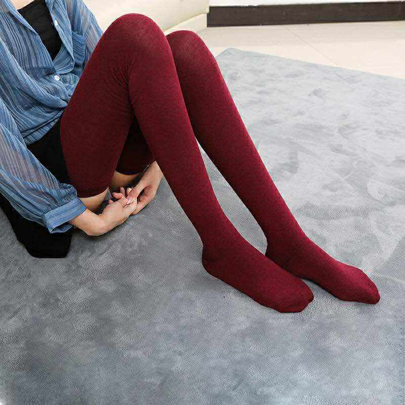 Elegant Thermal Thigh-High Stockings – Premium Cotton-Acrylic Blend, Opaque Knee-Length for Women